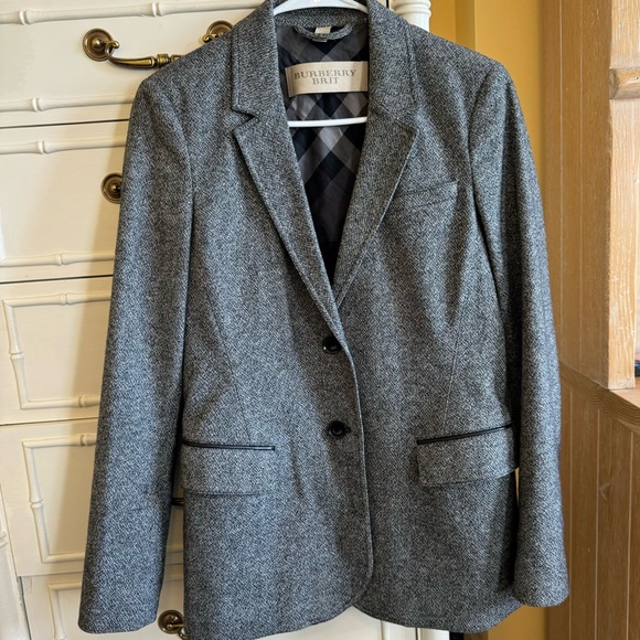 Burberry Brit Wool Tweed Coat Blazer, Quilted Lining, Gray, Women’s UK8/US6 - Picture 2 of 16